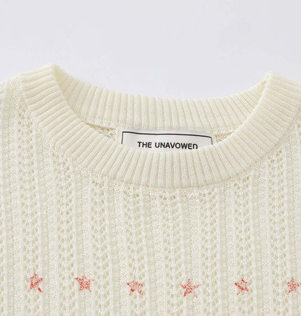 Round Neck Jacquard Knit Sweater with ribbed neckline and decorative stars detail