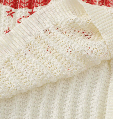 Close-up of fabric texture featuring the Round Neck Jacquard Knit Sweater, showcasing intricate knit details and patterns.