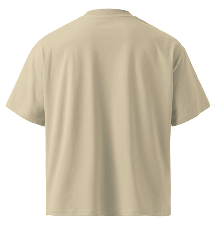 Back view of SATU020 High Neck Tee in organic cotton, showcasing oversized fit and dropped shoulders.