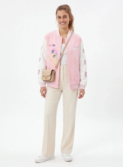 Close-up of Pink color block fun peek fabric