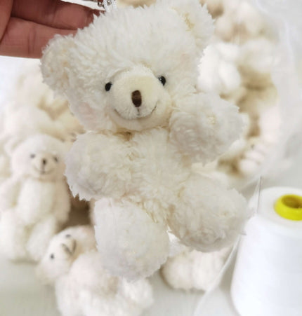 Shy Blush Bear Plush Keychain shown in fluffy white fur, perfect for bags, keys, and cute accessories.