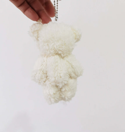 Shy Blush Bear Plush Keychain hanging from bead chain, featuring soft, plush fur and an adorable bear design.
