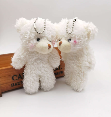 Shy Blush Bear Plush Keychain featuring two adorable white bear keychains with blush cheeks and a bead chain.