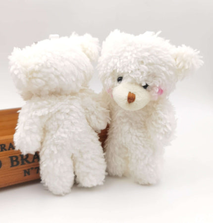 Shy Blush Bear Plush Keychain with fluffy white fur and cute blushing expression, perfect for bags and keys.