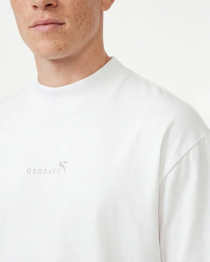 Front view of the Maison Grozavu Premium Marble Tee in tee — showing the effortless drape.