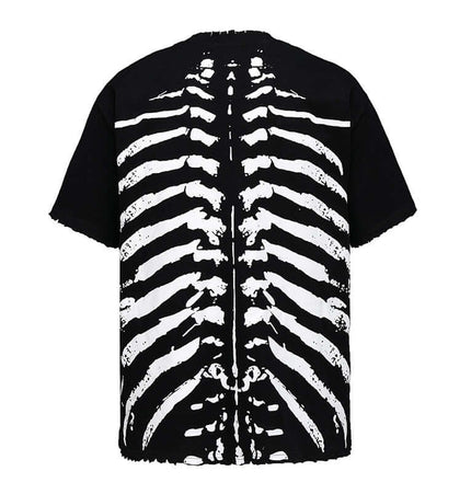 Skull Demon Printed TShirt – Loose Fit featuring a skeleton ribcage design on a black cotton fabric.