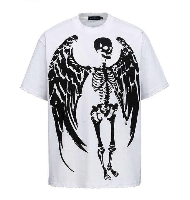 Skull Demon Printed TShirt – Loose Fit featuring a striking skeleton with wings design.