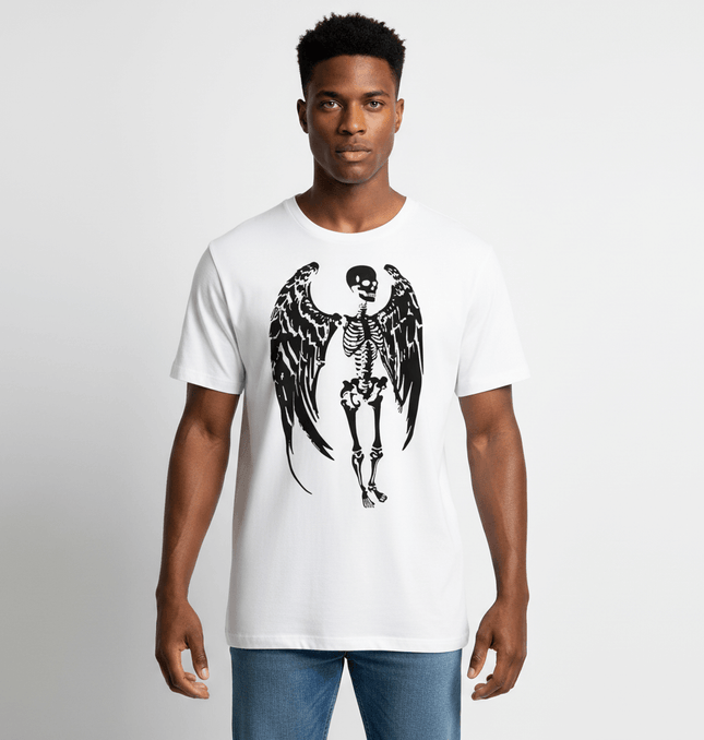 Skull Demon Printed TShirt – Loose Fit showcasing a skeleton with wings, perfect for bold streetwear.