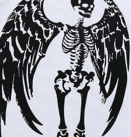 Skull Demon Printed TShirt – Loose Fit featuring a striking skeleton design with wings, ideal for bold summer streetwear.