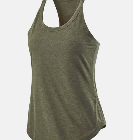Slim Fit Cotton Scoop Neck Tank Top in olive green, perfect for workouts and casual wear.