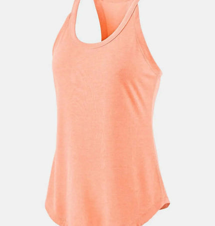 Slim Fit Cotton Scoop Neck Tank Top in soft coral color, perfect for casual wear and workouts.