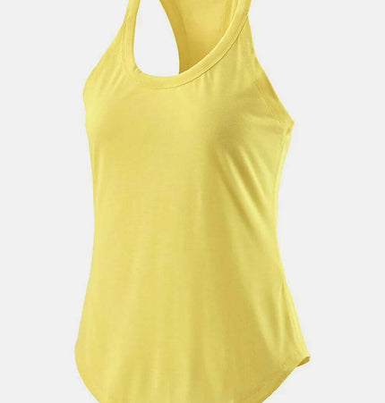 Slim Fit Cotton Scoop Neck Tank Top in bright yellow color, designed for active wear and casual comfort.
