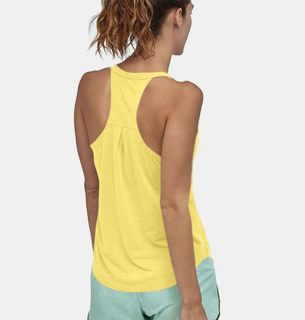 Slim Fit Cotton Scoop Neck Tank Top in yellow, showcasing a back view, perfect for casual and active wear.