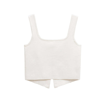 Slim Fit Knitted Short Tank Top in white, featuring a minimalist design and sleek sleeveless cut.