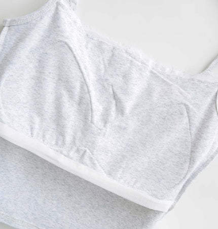 Lace Strap Button Tank Top - Slim Fit close-up showing soft cotton fabric and built-in chest cushion.