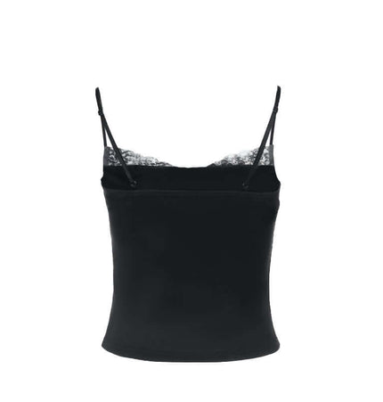 Back view of a Patchwork Lace Camisole Top – Slim Fit featuring delicate lace detailing and adjustable straps.