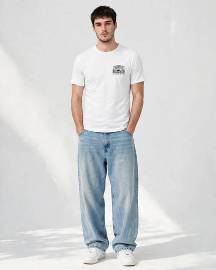 White light jersey fitted tee in fine knit cotton, front view