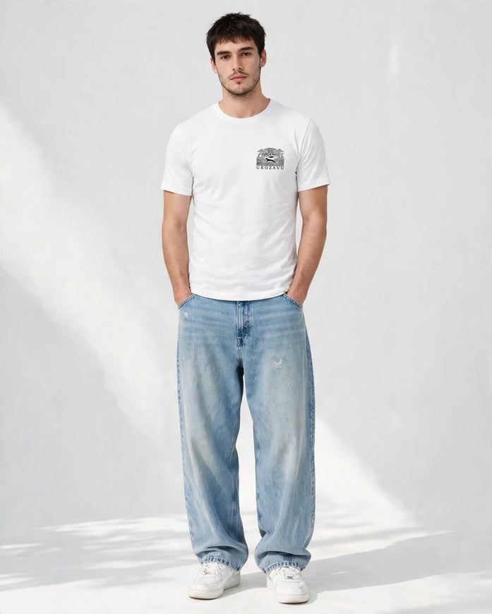White light jersey fitted tee in fine knit cotton, front view
