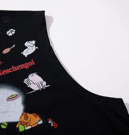 Smiley Graffiti Print Sleeveless Tank Top showcasing unique animal graphics and playful designs on a black background.