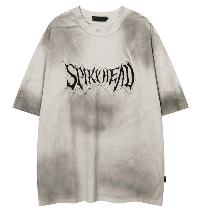 Patch Embroidery TShirt – Loose Fit featuring a trendy drop-shoulder design and letter patch embroidery detail.