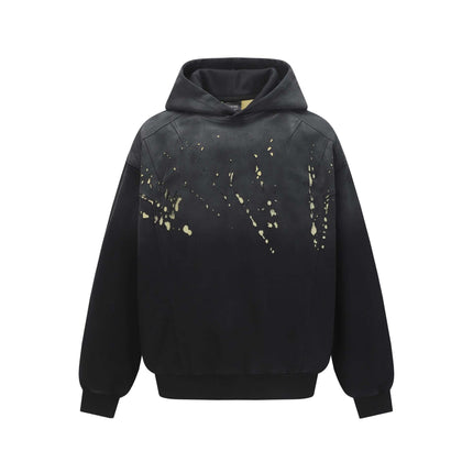 Splashing Ink Spliced Hooded Sweatshirt featuring a unique splashing ink design and comfortable loose fit.
