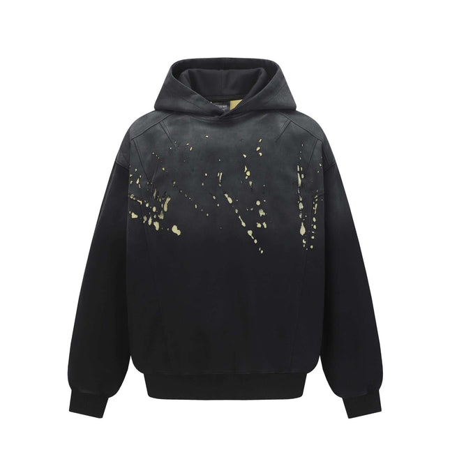Splashing Ink Spliced Hooded Sweatshirt featuring a unique splashing ink design and comfortable loose fit.