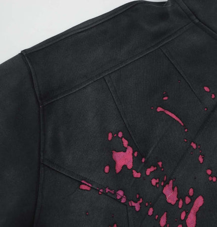 Splashing Ink Spliced Hooded Sweatshirt showcasing vibrant splashing ink design on the shoulder.