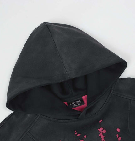 Splashing Ink Spliced Hooded Sweatshirt featuring a stylish hood and artistic ink design.