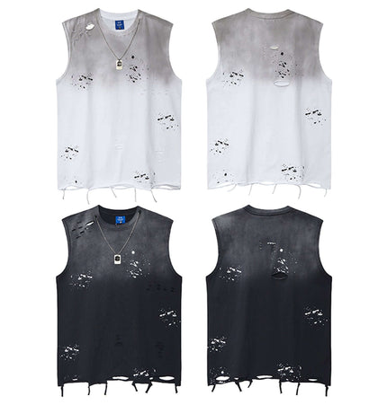 Splatter Ink Tank Top – Loose Fit featuring multiple distressed colors and paint splatter design for unisex streetwear style.