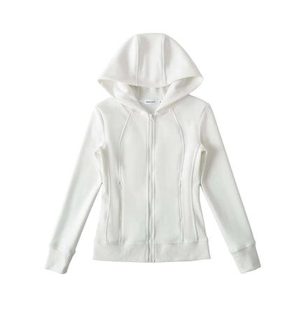Splicing Zipper Velvet Hoodie Jacket in white with hood and zipper detail, perfect for stylish women's casual wear.
