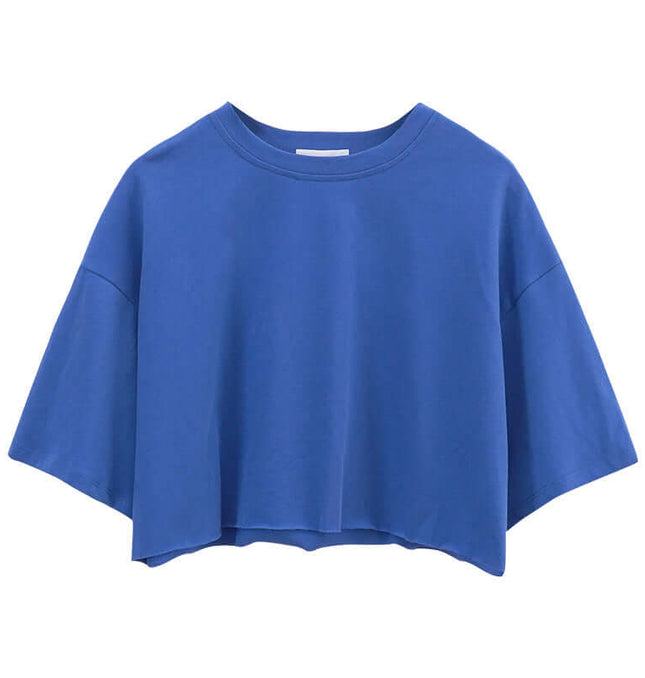 Sport Crop Cotton Top - Loose Fit in blue with a cropped silhouette and loose sleeves.
