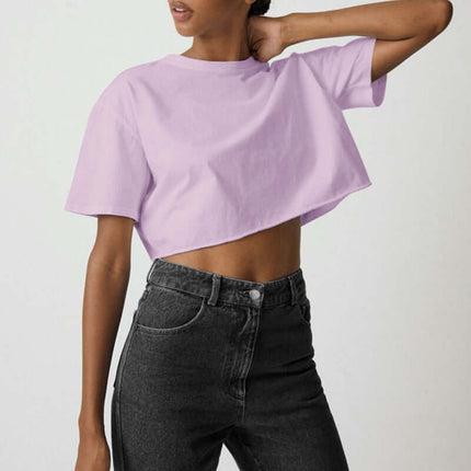 Sport Crop Cotton Top - Loose Fit in lavender, featuring a cropped silhouette and relaxed sleeves, perfect for summer styling.