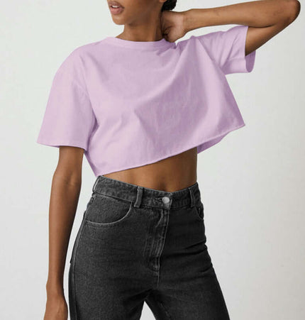 Sport Crop Cotton Top - Loose Fit in lavender, featuring a cropped silhouette and relaxed sleeves, perfect for summer styling.
