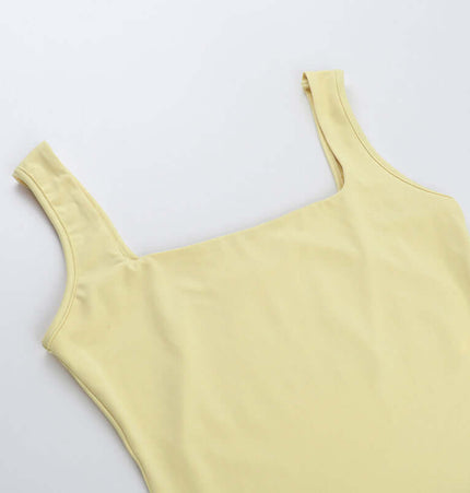 Square Collar Pleated Two-Piece Set yellow square-neck top detail