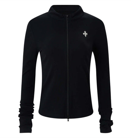 Stand Collar Knit Cardigan – Slim Fit in black with zip-up front and stylish design.