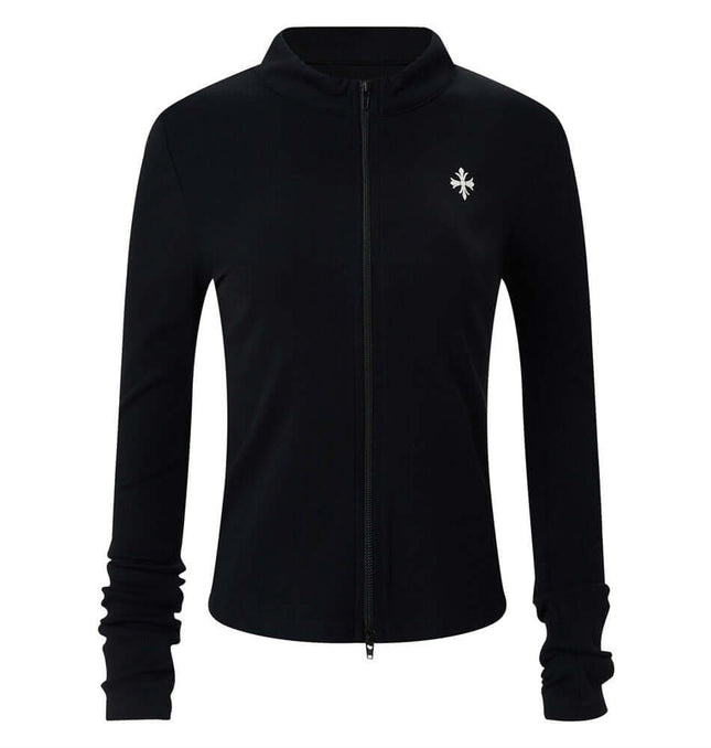 Stand Collar Knit Cardigan – Slim Fit in black with zip-up front and stylish design.