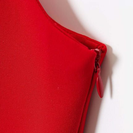 Strapless Camisole Tank Top – Slim Fit detail showing red fabric and zipper for stylish and functional design.