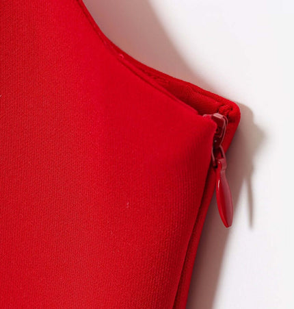 Strapless Camisole Tank Top – Slim Fit detail showing red fabric and zipper for stylish and functional design.