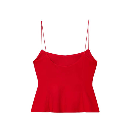 Strapless Camisole Tank Top – Slim Fit in bold red with delicate straps and a flared hem for a chic, modern look.