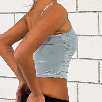 Strapless Sports Bralette Tank Top – Slim Fit in light blue, highlighting the slim-fit design and shoulder neckline.