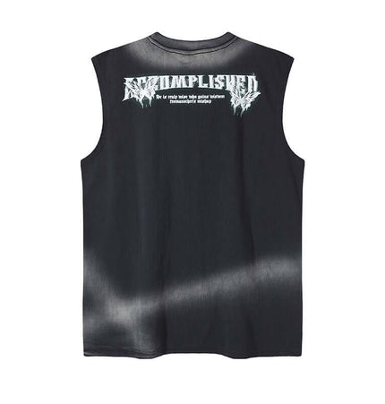 Graffiti Butterfly Print Tank Top - Loose Fit black sleeveless t-shirt with graphic print on back