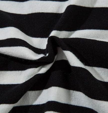 Close-up of the fabric texture featuring black and white stripes for the Striped VNeck Knit Cardigan – Slim Fit.