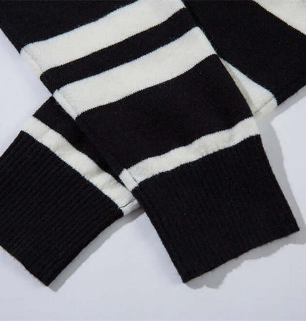 Stripe detail of Striped VNeck Knit Cardigan – Slim Fit showcasing soft acrylic knit fabric with color-block design.