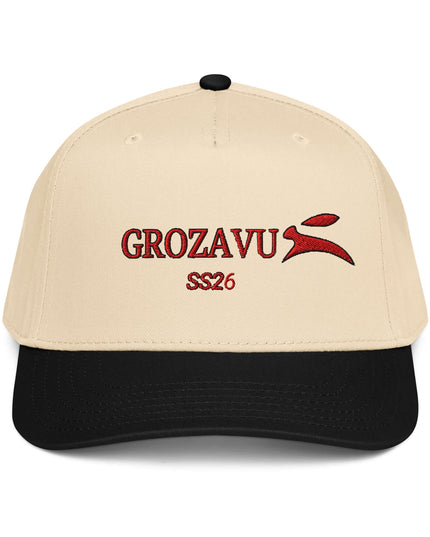 Grozavu structured five-panel cap, mid-profile crown with curved visor