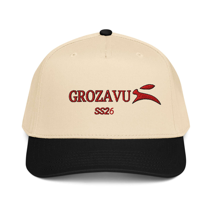 Grozavu structured five-panel cap, mid-profile crown with curved visor