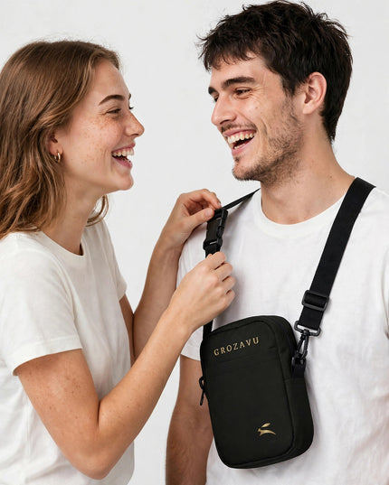 Two models wearing the compact 1.4 L pocket crossbody