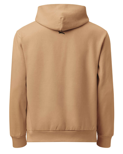 Rear view of the Maison Grozavu Classic Slate Hoodie in touch — showing the tailored hem.