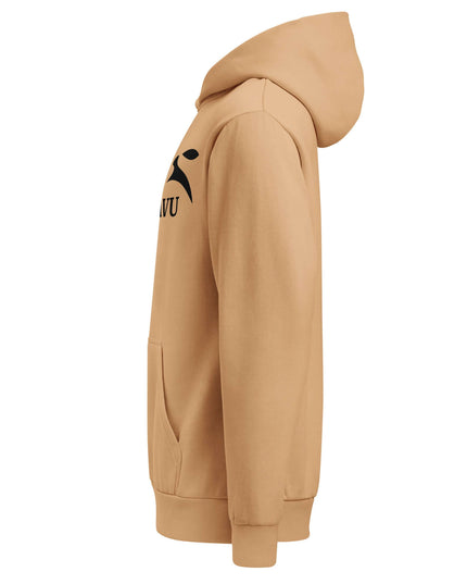 Front view of the Maison Grozavu Classic Slate Hoodie in touch — showing the structural collar.