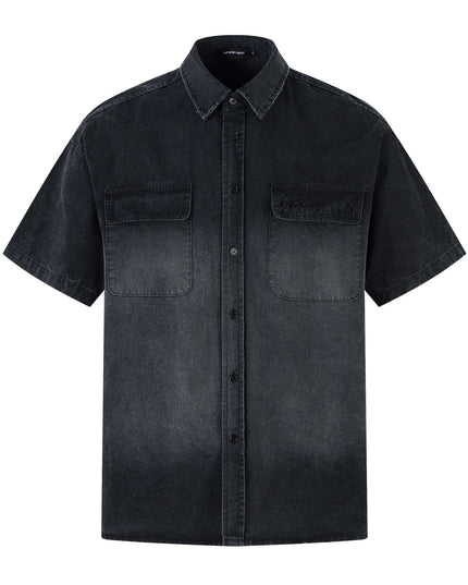 Front view of the Maison Grozavu Earth Shirt Mark in style — showing the relaxed fit.