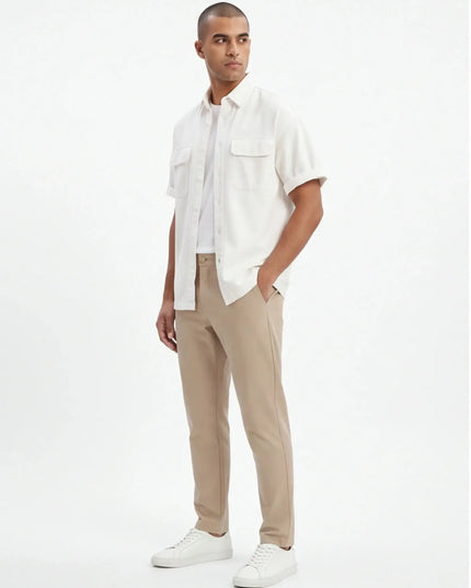 Front view of the Maison Grozavu Earth Shirt Mark in style — showing the premium fabric texture.